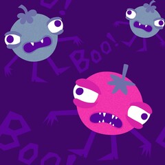 Halloween monsters vegetables seamless tomato and peas pattern for wrapping paper and fabrics