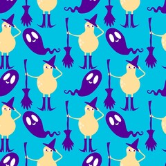 Halloween monsters fruit seamless pear witch pattern for wrapping paper and fabrics