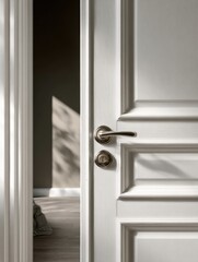 Elegant White Doorway Detail: Interior Architecture with Refined Handle and Textured Background