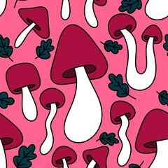 Mushrooms seamless cute pattern for wrapping paper and fabrics and linens and kids clothes print