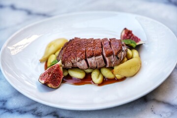 Roast duck breast with fruits
