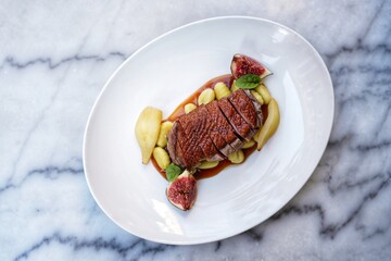 Roast duck breast with fruits