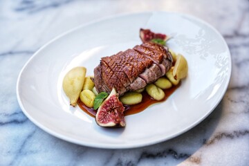 Roast duck breast with fruits