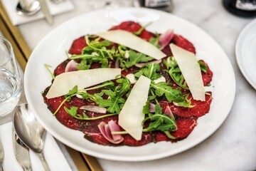 Beef carpaccio with cheese