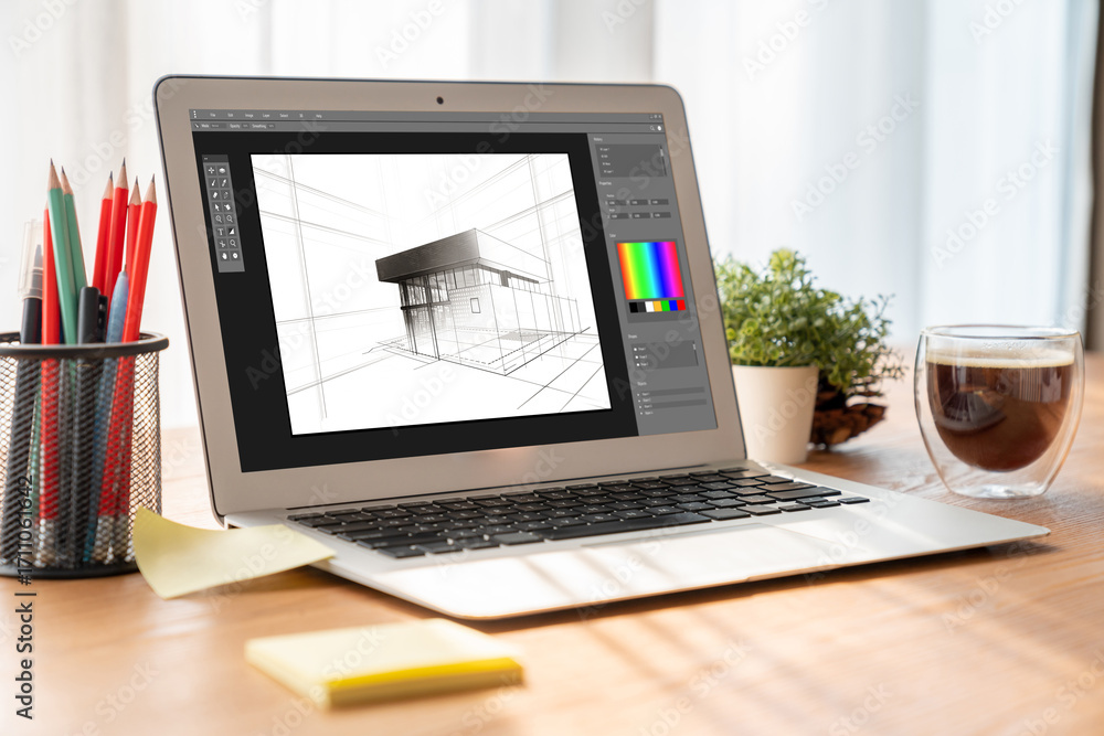 Poster architectural design modish software application for architect business and professional designer