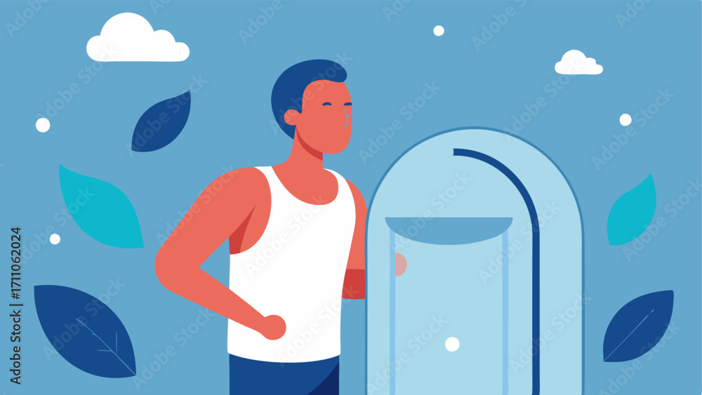 Poster breathing exercise an illustration of an athlete practicing breathing exercises while waiting for th