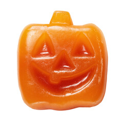 Halloween candy in the shape of a smiling pumpkin for festive fun, isolated on transparent cutout background