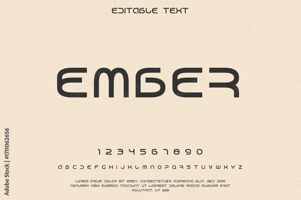 Poster modern rounded sans serif font alphabet and numbers on beige background