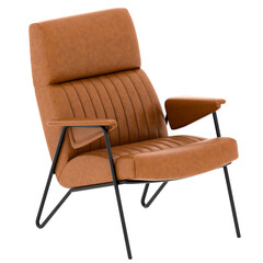 3d render brown leather armchair modern design with transparent background