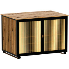 3d render wooden slatted cabinet with transparent background