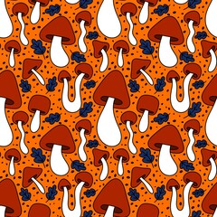 Mushrooms seamless cute pattern for wrapping paper and fabrics and linens and kids clothes print