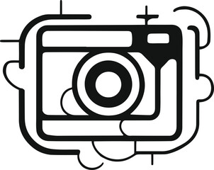Black bold outline with white background, Black outline of camera shutter icon with abstract lines, photography symbol 3.