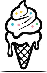 Black bold outline with white background, Outline vector of ice cream cone with melting drops, cute summer feel 1