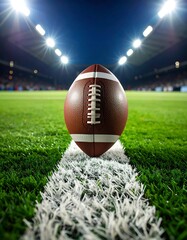Football on the field under stadium lights