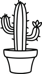 Minimal line art of cactus in flowerpot, desert aesthetic, clean style