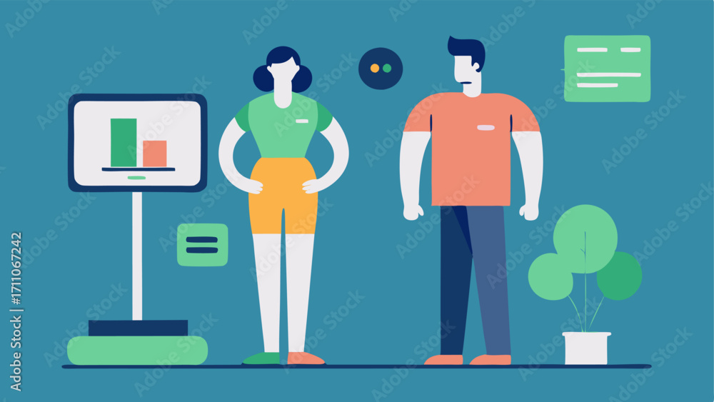 Poster fitness assessment a trainer measuring a clients body composition with digital scales and a fat anal