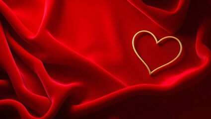 Luxury Valentine’s Day background with red velvet and golden heart for greeting cards and posters