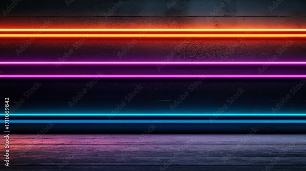 Canvas Prints neon sign with three different colored lines. the sign is in a dark room. the sign is colorful and b