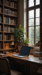 Cozy home office in a classic study with library