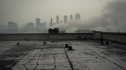Grey City Rooftop with Smog and Distant Skyline - Powered by Adobe