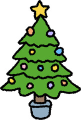 손으로 그린 귀여운 크리스마스 트리 일러스트
