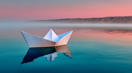 Obraz premium Paper boat is floating on the water