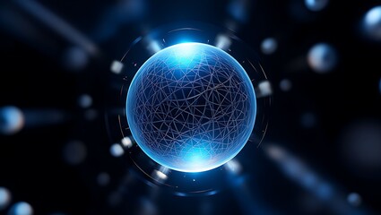 Futuristic glowing blue sphere with network connections abstract concept