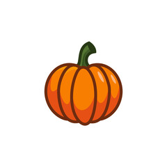 Cartoon pumpkin with a green stem on a white background.