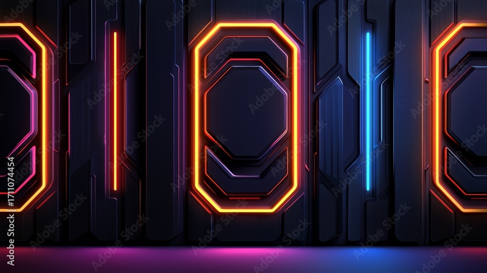 Aufkleber series of neon lights arranged in a grid pattern, with each light emitting a different color. scene 