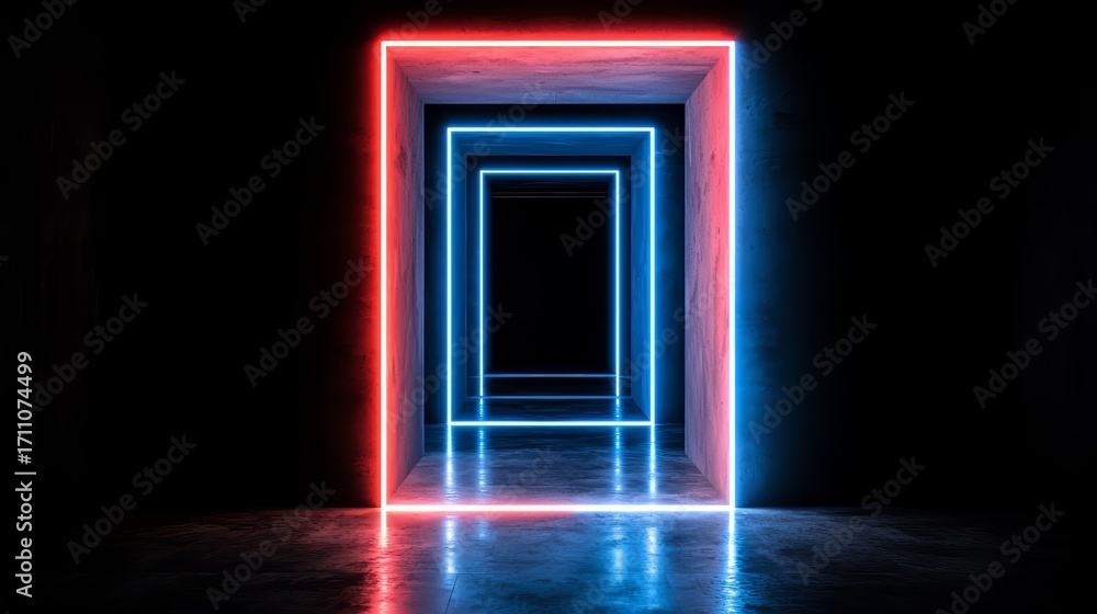 Canvas Prints series of neon lights are lit up in a dark room, creating a sense of depth and mystery