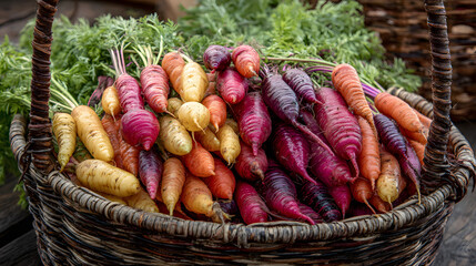 Colorful Heirloom Carrots in Basket