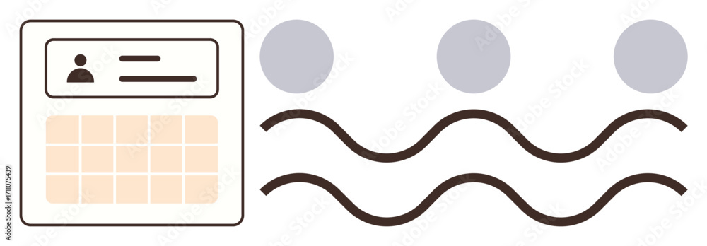 Poster user profile card and calendar icon next to wavy lines and dots symbolizing workflow, planning, and 