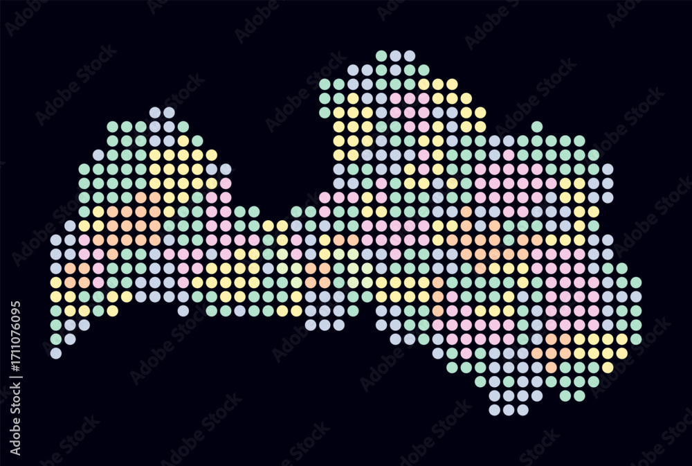 Poster latvia dotted map. digital style map of the country on dark background. latvia shape with circle dot