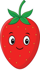 Smiling cartoon strawberry character with face . Cute fruit illustration on transparent background