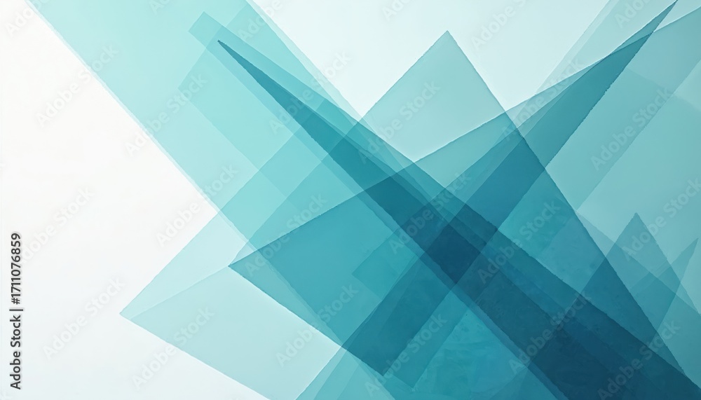 Poster geometric graphic pattern. abstract aqua transparent layers overlap on white. visual art with aesthe
