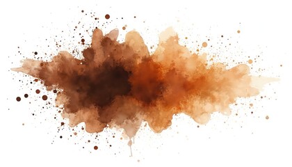 Watercolor abstract art design brown paint splash on white background. Artistic ink stain texture illustration with splatters and drips. Creative artwork for design.