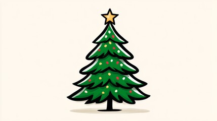 Fototapeta premium Cartoon Christmas tree with a star on top