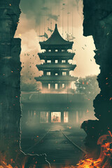 photo-realistic illustration of a Chinese temple