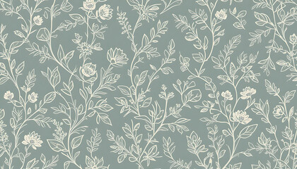 Elegant botanical illustration of flowers and leaves.