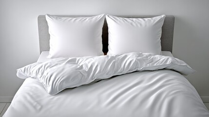 White bed with two pillows and a white comforter
