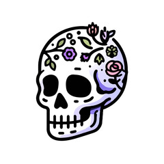 Fototapeta premium Sugar Skull with Flowers Illustration for Day of the Dead