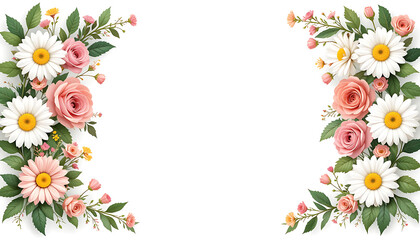 Floral Frame with Daisies and Roses.