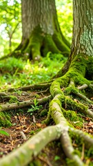 Forest floor with mossy tree roots
