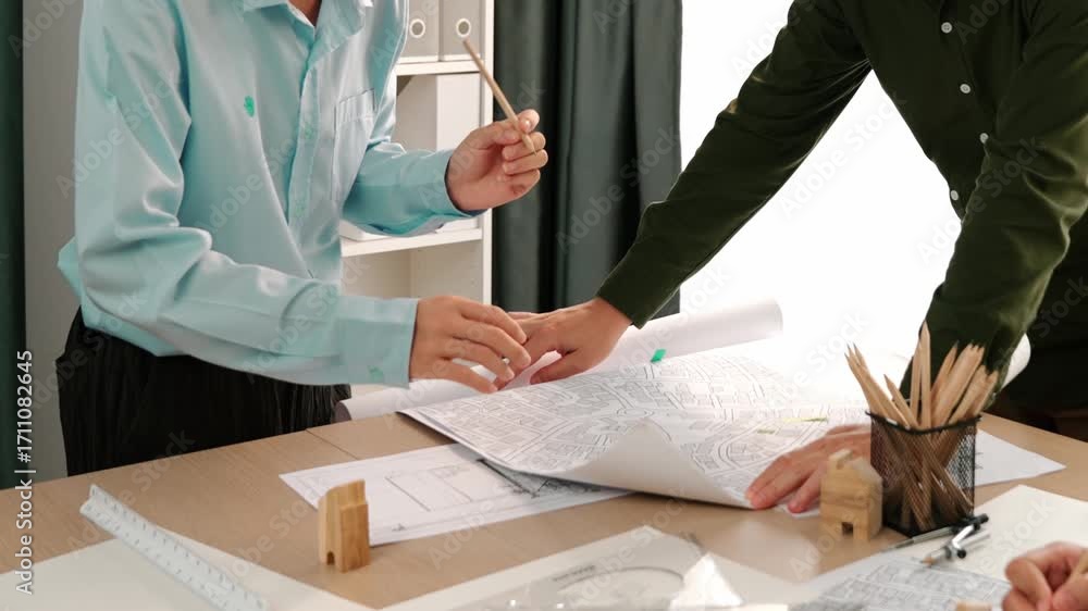 Poster professional engineer measuring the blueprint. professional engineer working architectural project a
