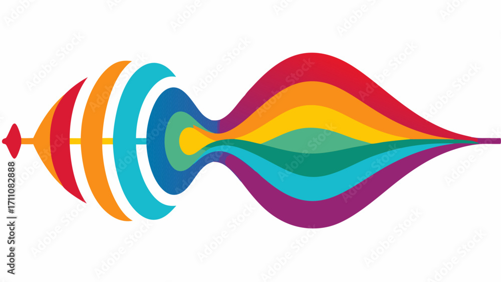 Poster breath wave visualization a graphic showing colorful wave patterns emanating from the mouthpiece rep