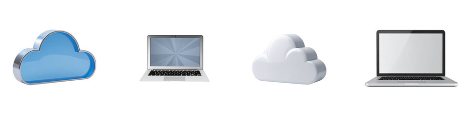 Four different electronic devices and objects isolated on transparent background
