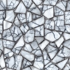 A seamless pattern of shattered marble fragments, featuring a mix of white and dark grey pieces with intricate vein patterns.
