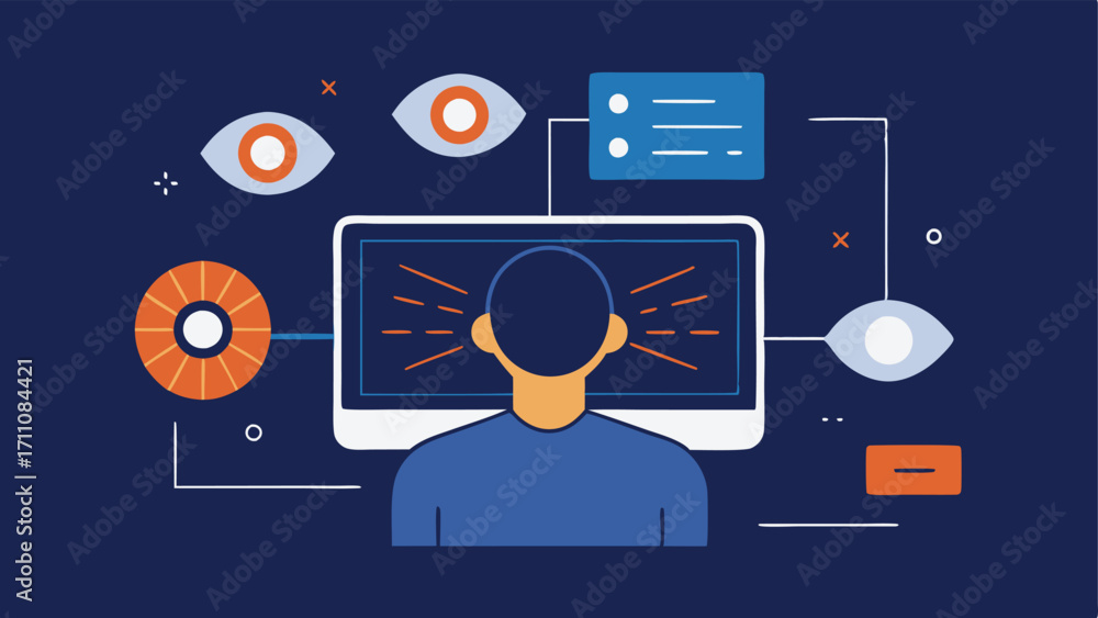 Poster eyetracking interface a user sitting in front of a computer with a monitor displaying a grid of icon