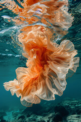 surreal material floating underwater