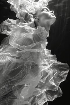 surreal material woman underwater